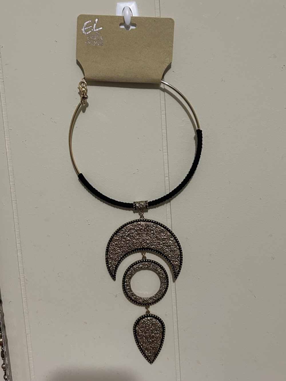 jcpenney Gold and Black Textured Crescent Pendant Necklace